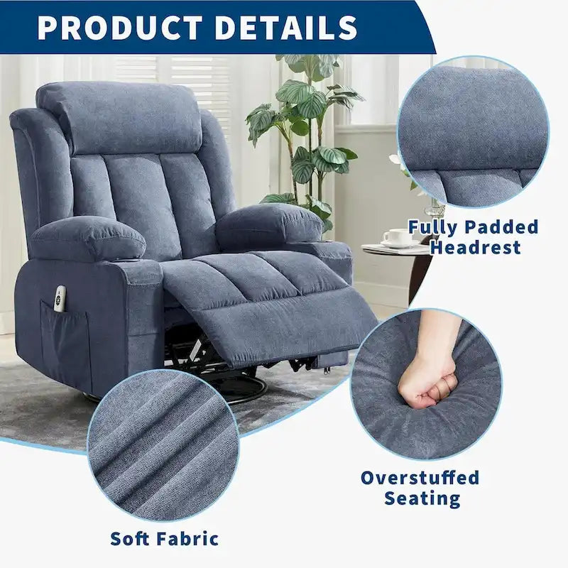 Fauteuil inclinable, Fauteuils à bascule avec massage et chauffage, Poches latérales et porte-gobelet