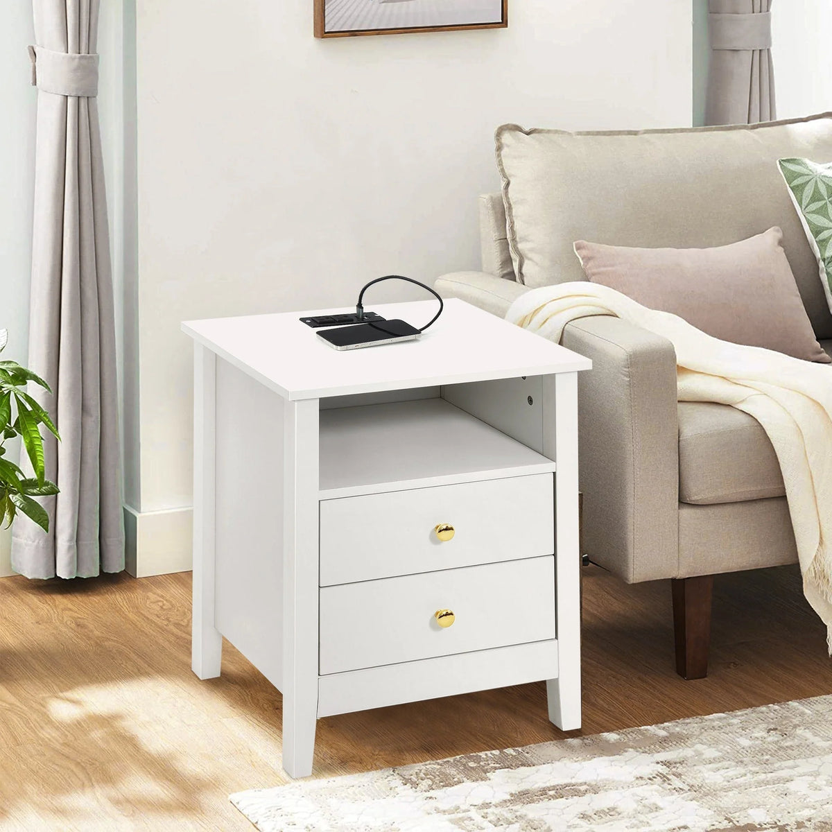 Tables de chevet (lot de 2) avec station de charge, table d'appoint avec 2 tiroirs, ports USB et prises, pour chambre à coucher