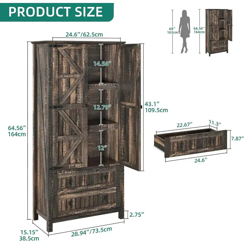 64 Armoire de cuisine haute avec 2 tiroirs et portes