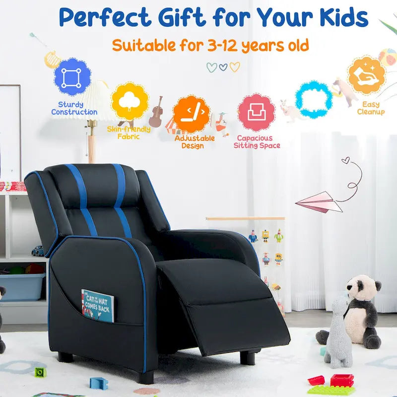 Fauteuil inclinable pour enfants Gymax Canapé ergonomique en cuir avec repose-pieds