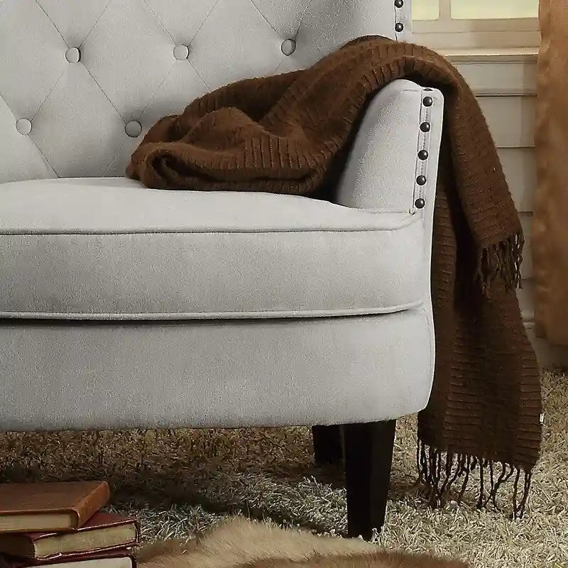 Moser Bay Mignon Fauteuil d'appoint à oreilles capitonné large de 76 cm en velours et lin