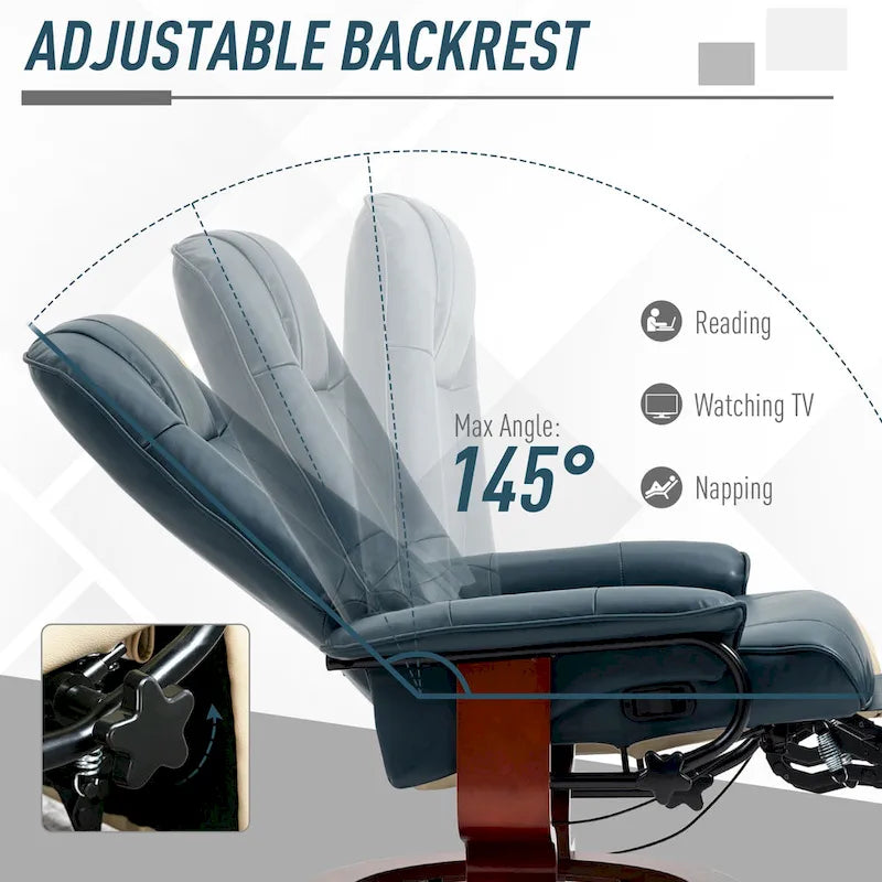 Fauteuil inclinable manuel pivotant en similicuir HomCom avec repose-pieds confortable et relaxant