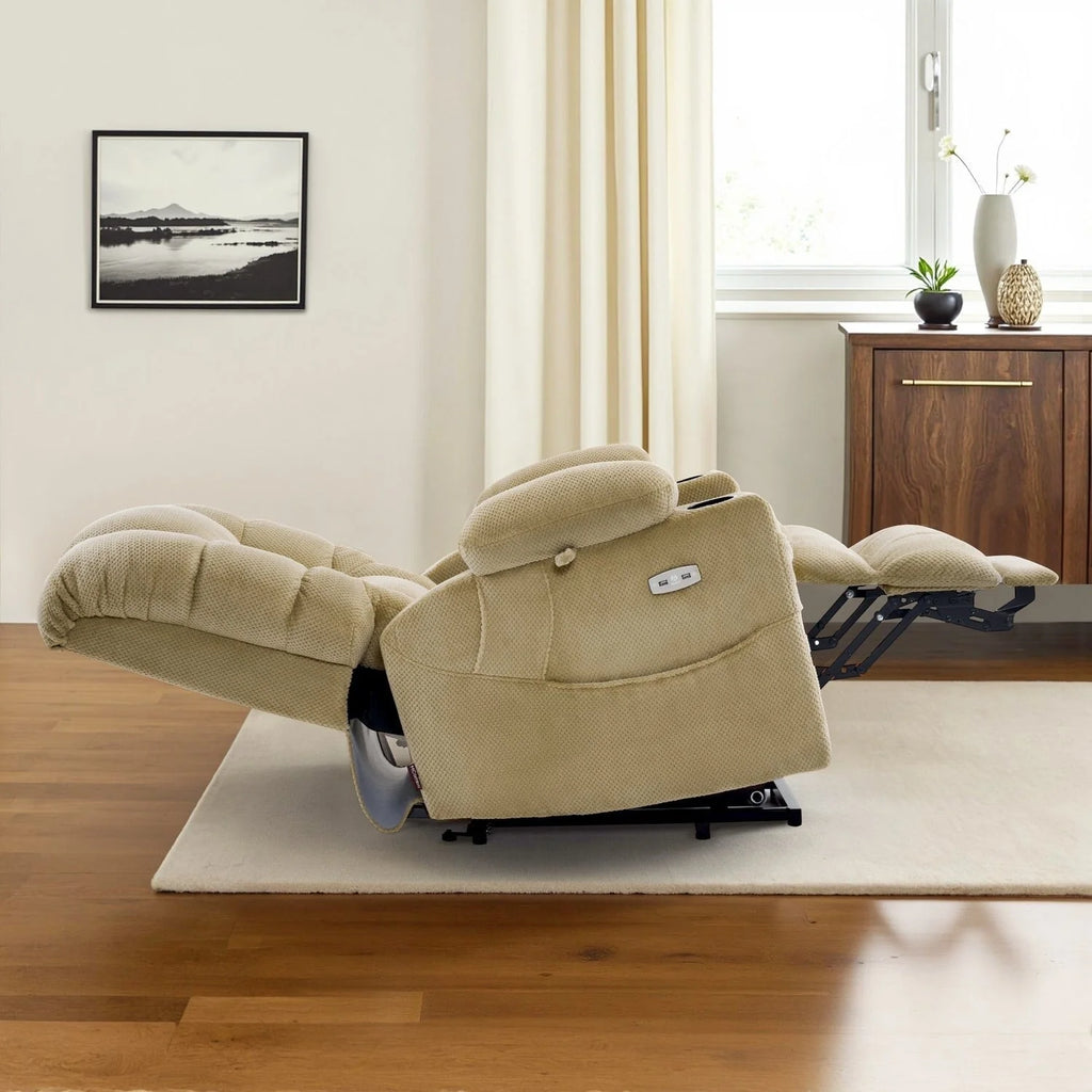 Fauteuil inclinable électrique double moteur grand et large MCombo avec massage et double chauffage pour personnes âgées de grande taille, tissu R7635