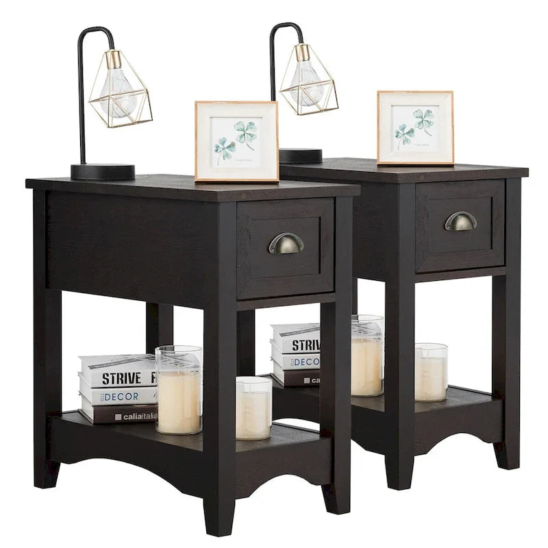 Gymax Lot de 2 Tables d'appoint Contemporaines Compactes avec Tiroir - 13" X 22" X 23" (L x l x H)
