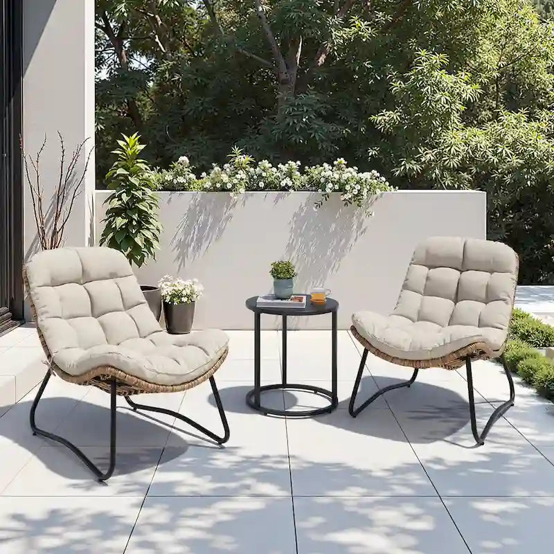 Chaises de jardin Papasan avec coussin, confortables, en rotin PE, avec table d'appoint