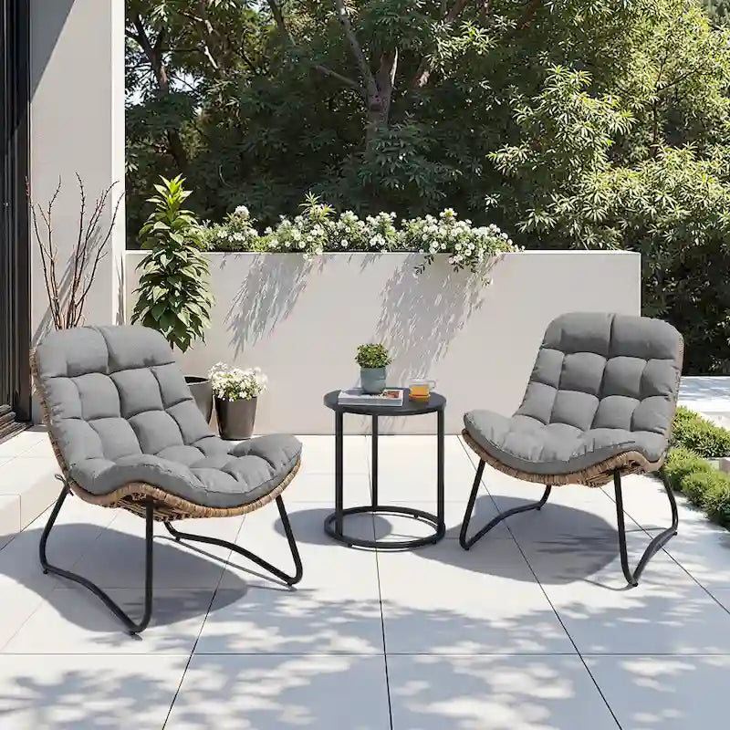Chaises de jardin Papasan avec coussin, confortables, en rotin PE, avec table d'appoint