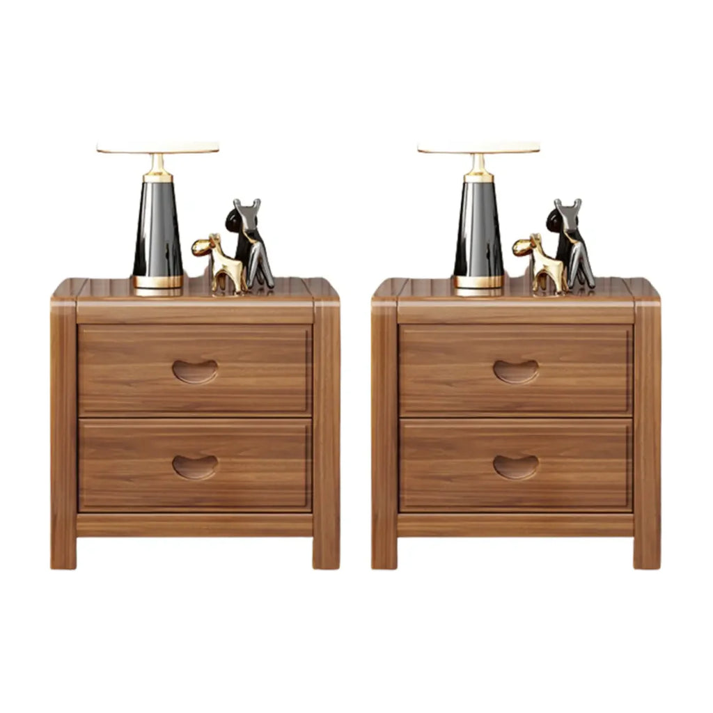 Petite Table de Chevet en Bois Marron Noyer Traditionnel à 2 Tiroirs