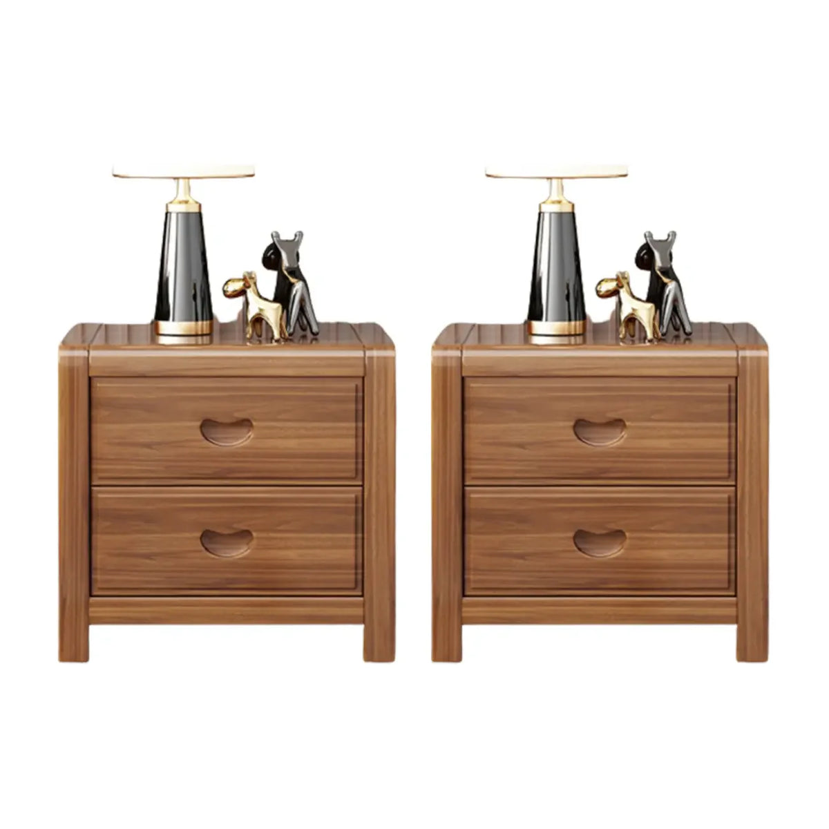 Petite Table de Chevet en Bois Marron Noyer Traditionnel à 2 Tiroirs