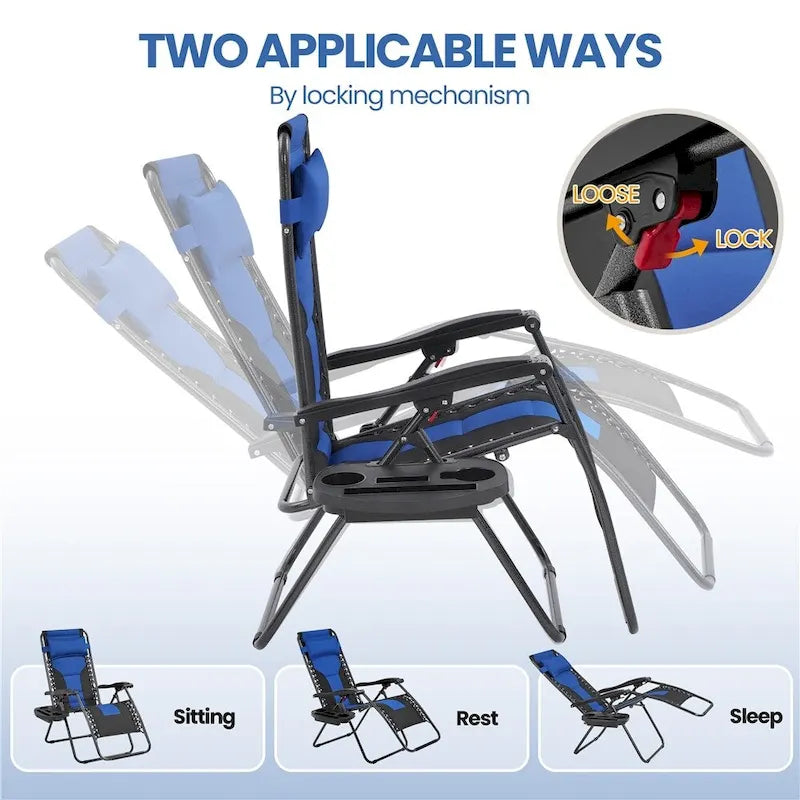 Yaheetech Lot de 2 chaises longues de jardin/camping zéro gravité rembourrées 66 cm avec accoudoirs et oreiller