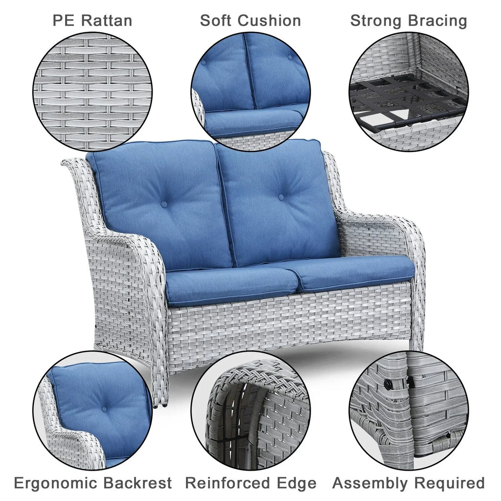 Gymojoy Canapé d'extérieur deux places en rotin Wicker Sofa Set