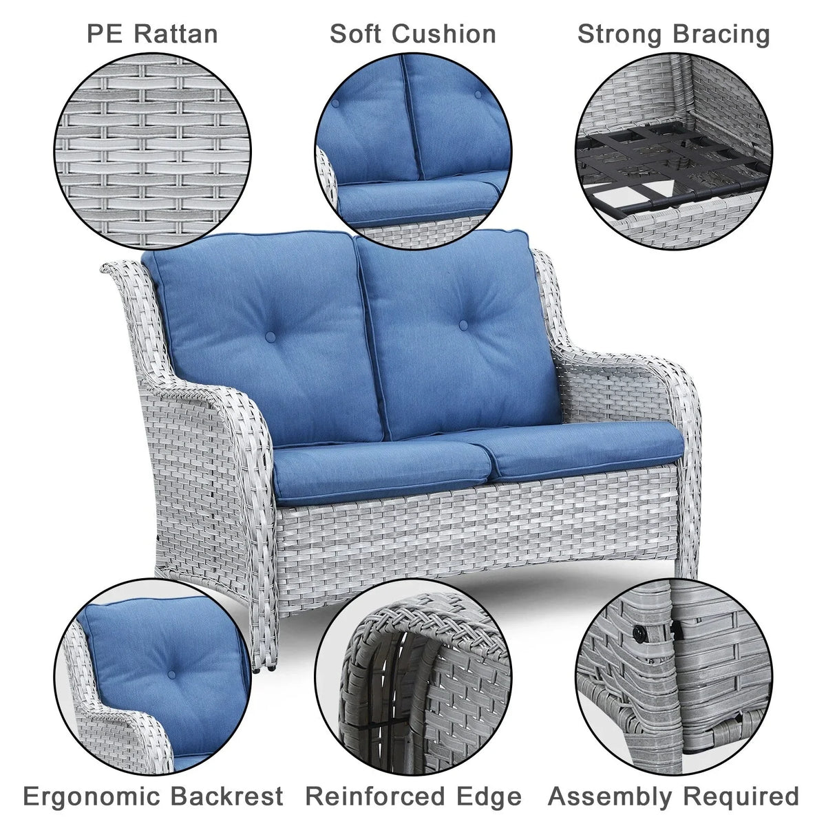 Gymojoy Canapé d'extérieur deux places en rotin Wicker Sofa Set