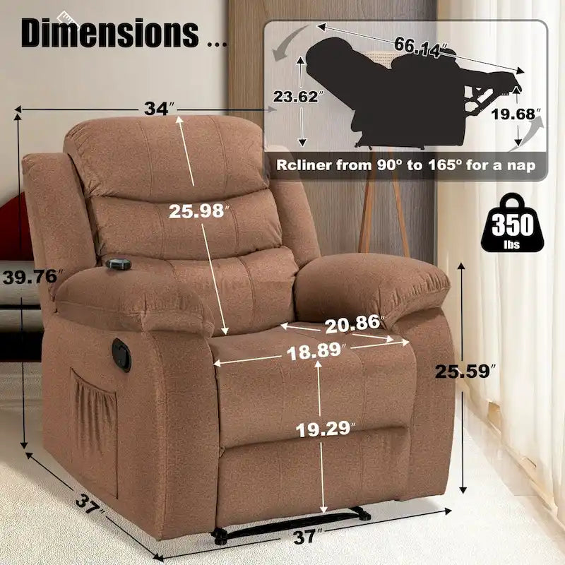 Fauteuil inclinable moelleux avec fonctions massage et chaleur