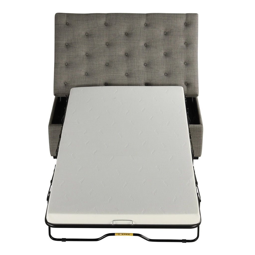 Pouf lit pliant, pouf de 126 cm avec lit pliant, pouf-lit convertible avec matelas à mémoire de forme et design capitonné