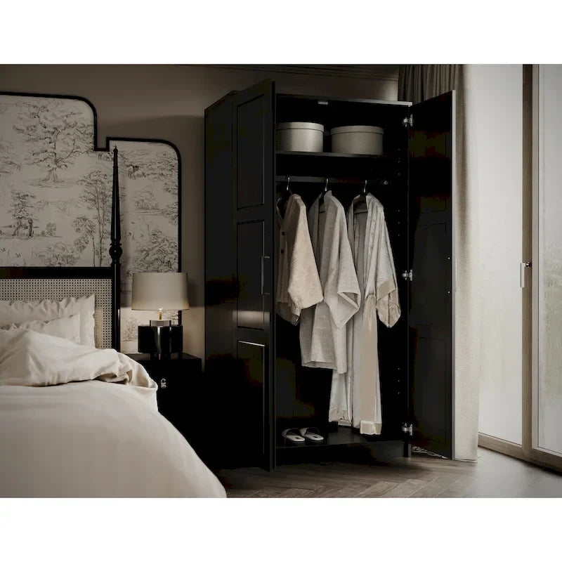 Palace Imports Armoire Urbaine 2 Portes 100% Bois Massif avec Portes Pleines et Miroirs