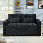 Causeuse futon moderne en velours avec dossier inclinable et poches, 2 places — Gris foncé / Gris clair / Bleu / Noir