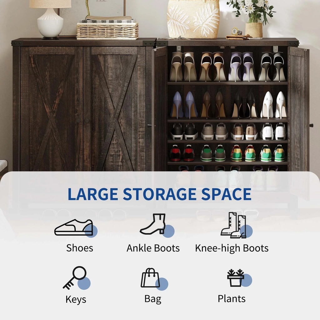 Meuble de rangement pour chaussures Moasis à 5 niveaux et 20 paires avec portes doubles pour entrée