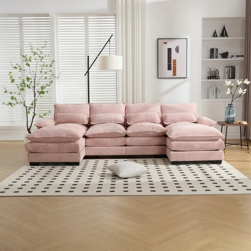 Canapé modulable Cloud pour salon, canapé d'angle moderne en chenille/boucle, canapé convertible modulable confortable avec double méridienne