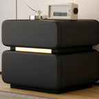 Table de chevet d'appoint moderne en cuir noir avec 2 tiroirs