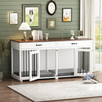Meuble de chenil double en bois avec 2 tiroirs et séparateur