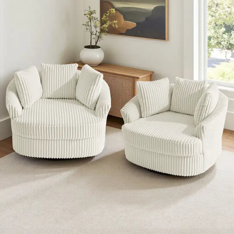 DREAMSIDEA Lot de 2 fauteuils pivotants recouverts de tissu, accoudoirs encastrés