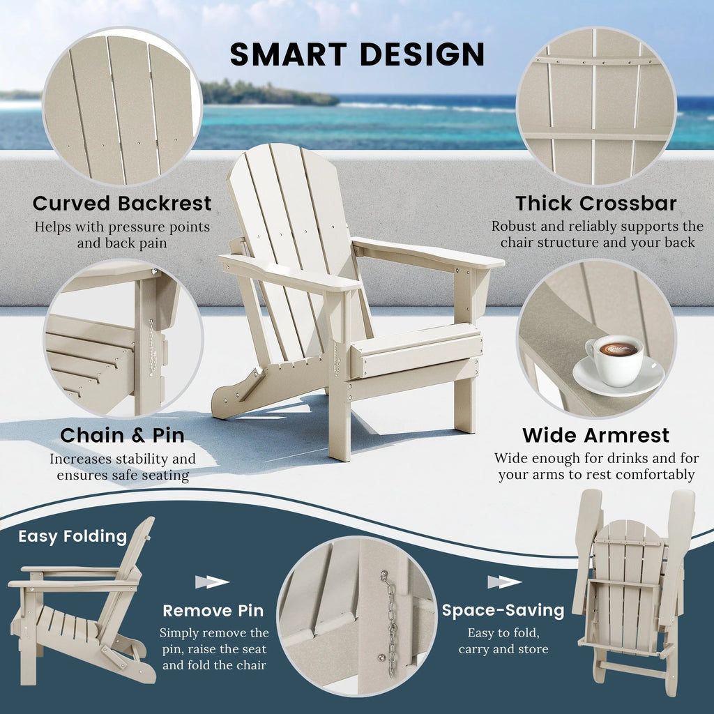 Chaise Adirondack pliante d'extérieur tout temps Polytrends Laguna résistante à la décoloration pour patio