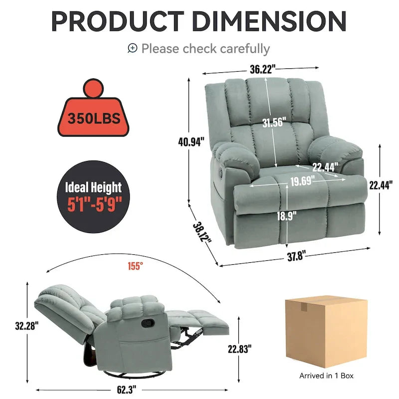 Fauteuil Inclinable Pivotant à Bascule Lazy Boy, Grand Fauteuil Inclinable Manuel Rembourré avec Accoudoirs et Dossier Capitonnés