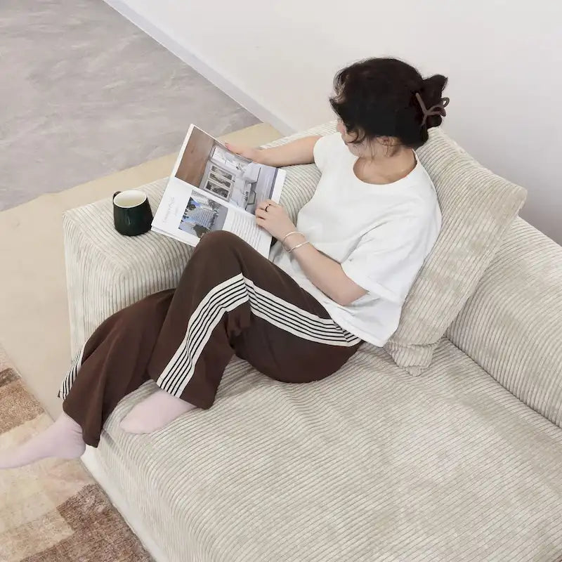 Grand canapé modulaire sectionnel en velours côtelé, en forme de U, 4 places avec 2 poufs et 5 oreillers