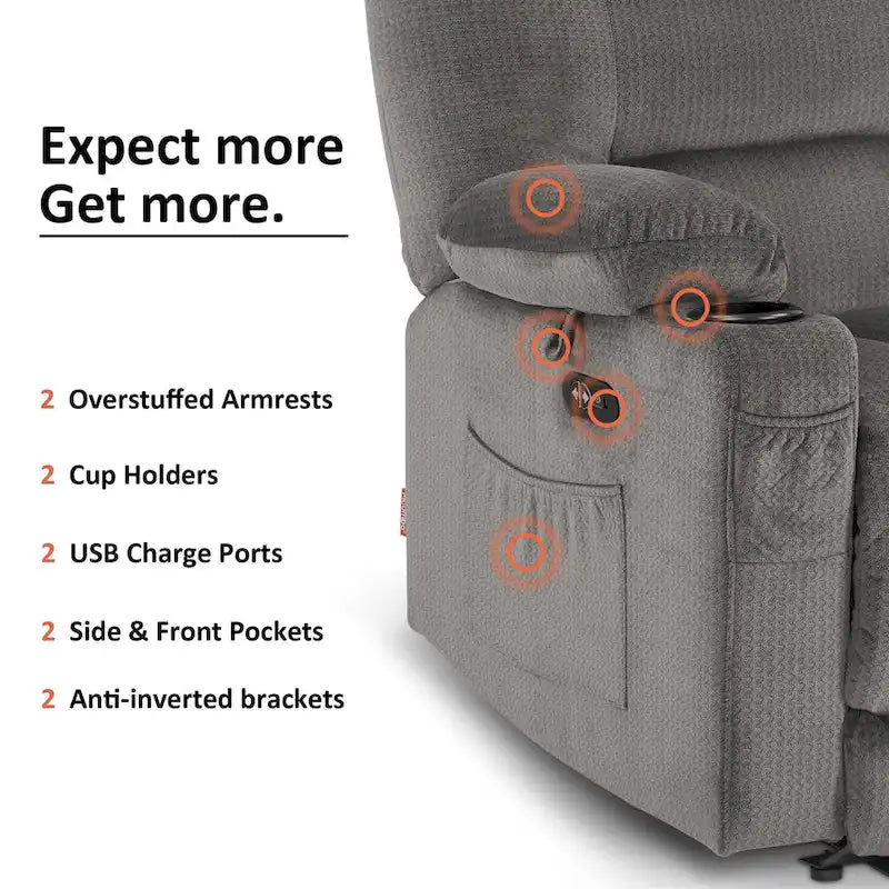 Causeuse inclinable électrique MCombo avec fonction chauffage et massage, en tissu PR648