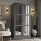 Palace Imports Armoire Urbaine 2 Portes 100% Bois Massif avec Portes Pleines et Miroirs