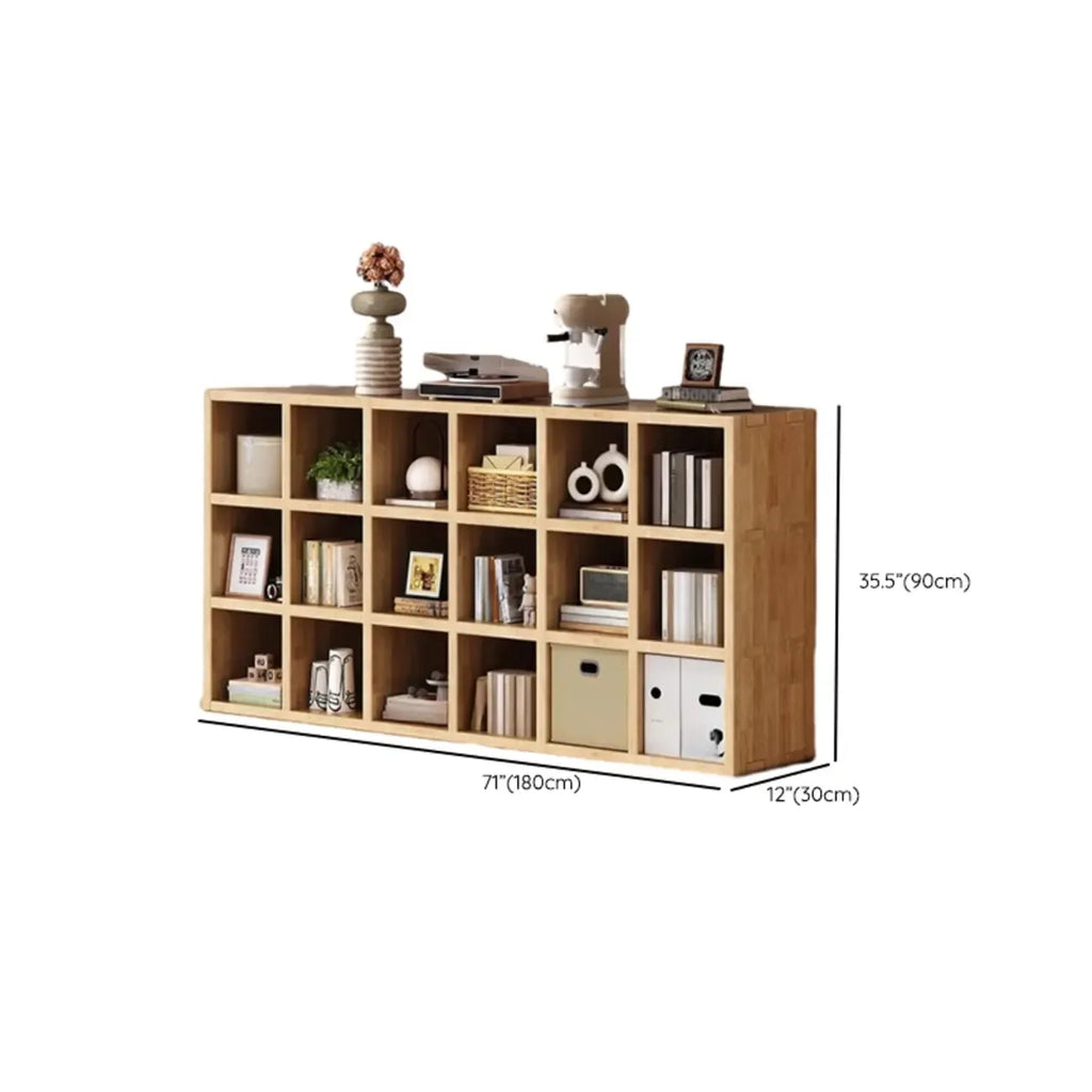 Bibliothèque moderne horizontale en bois à 8 cubes, finition naturelle