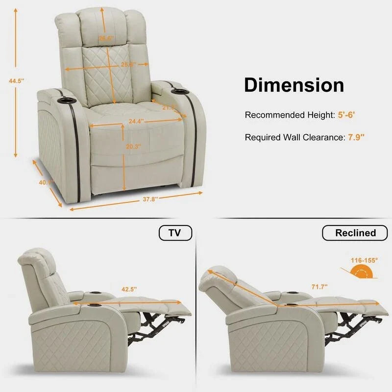 Fauteuil inclinable électrique MCombo avec appuie-tête réglable, siège de cinéma maison à deux moteurs avec port USB, cuir respirant HTS411
