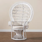 Chaise paon Kallima de style bohème moderne en rotin naturel blanc