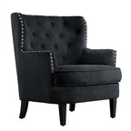 Moser Bay Mignon Fauteuil d'appoint à oreilles capitonné large de 76 cm en velours et lin