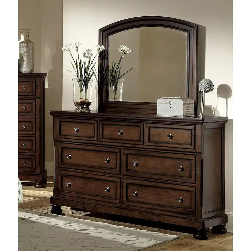 Ensemble de chambre principale 5 pièces avec lit plateforme de rangement fini merisier brun classique