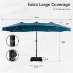 MAISON ARTS Parasol excentré rectangulaire de 4,5 m avec manivelle, parasol de marché double face d'extérieur avec lumières LED solaires et base incluse