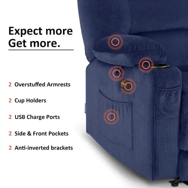 Causeuse inclinable électrique MCombo avec fonction chauffage et massage, en tissu PR648