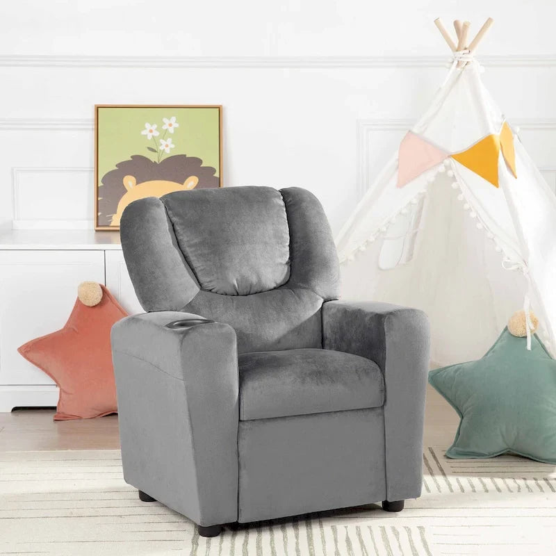 Fauteuil inclinable pour enfants en PVC avec fonction d'inclinaison par poussée, porte-gobelet et repose-pieds confortable