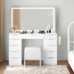 Moasis 46 Coiffeuse avec prise intégrée, miroir éclairé et support pour sèche-cheveux – 55,8 H x 46 L x 11,7 P