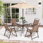 Ensemble de patio 6 pièces Pellebant avec table, parasol et 4 chaises pliantes – 22,4 L x 26,8 P x 34,4 H