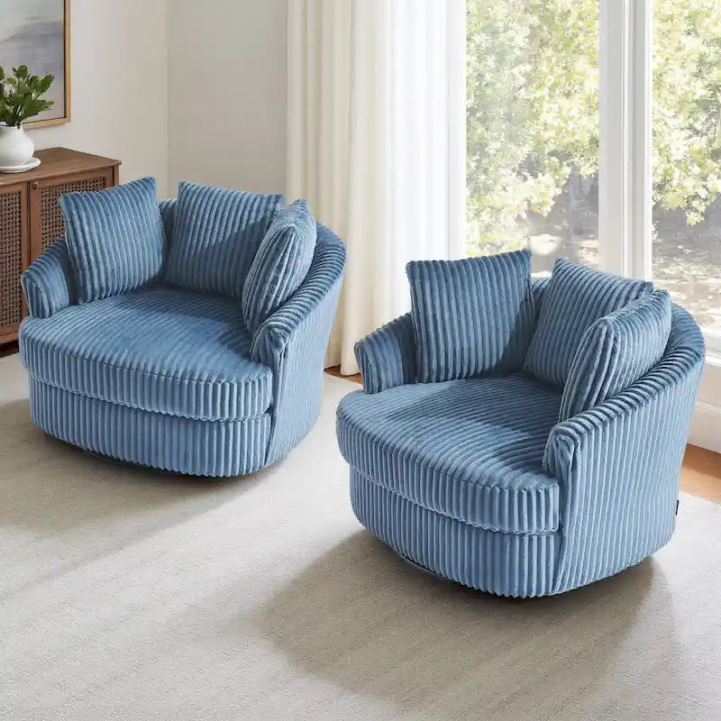DREAMSIDEA Lot de 2 fauteuils pivotants recouverts de tissu, accoudoirs encastrés