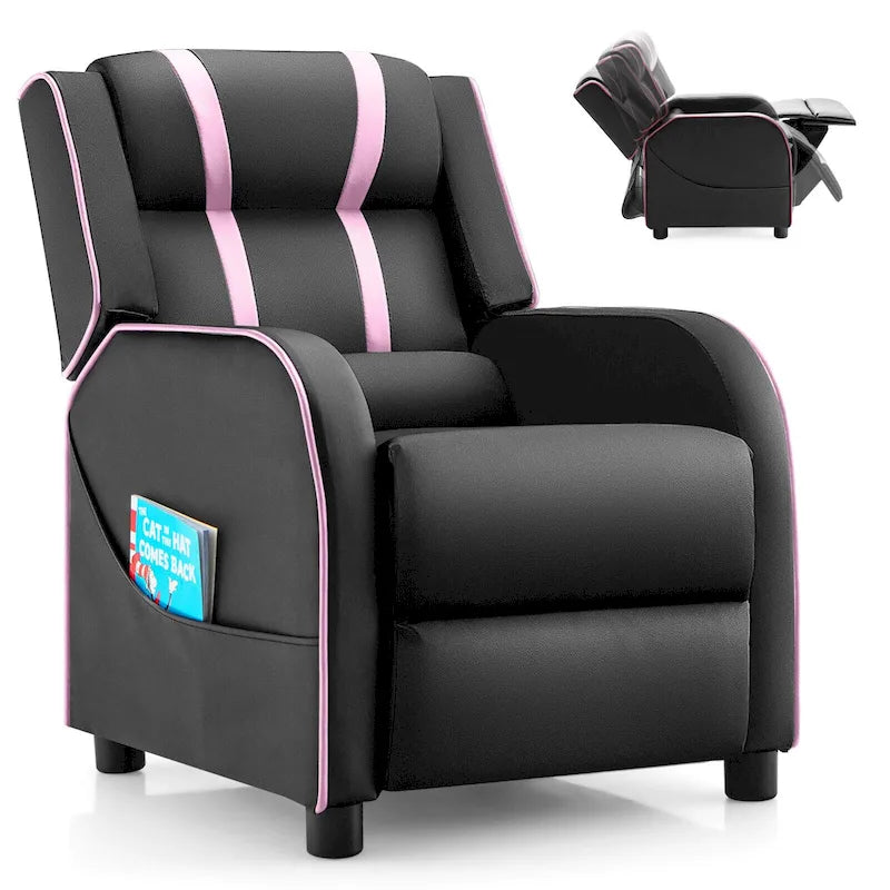 Fauteuil inclinable pour enfants Gymax Canapé ergonomique en cuir avec repose-pieds