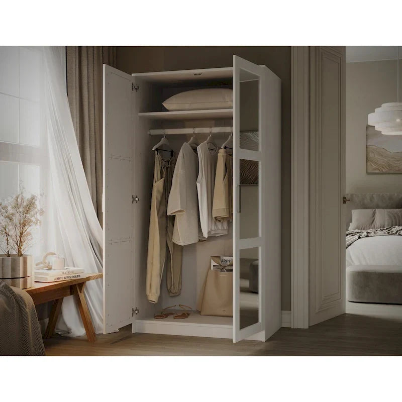 Palace Imports Armoire Urbaine 2 Portes 100% Bois Massif avec Portes Pleines et Miroirs