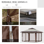 Outsunny 12 x 12 Tonnelle escamotable Pare-soleil Tente instantanée pliable avec filet latéral en maille, Hauteur réglable sur 3 niveaux