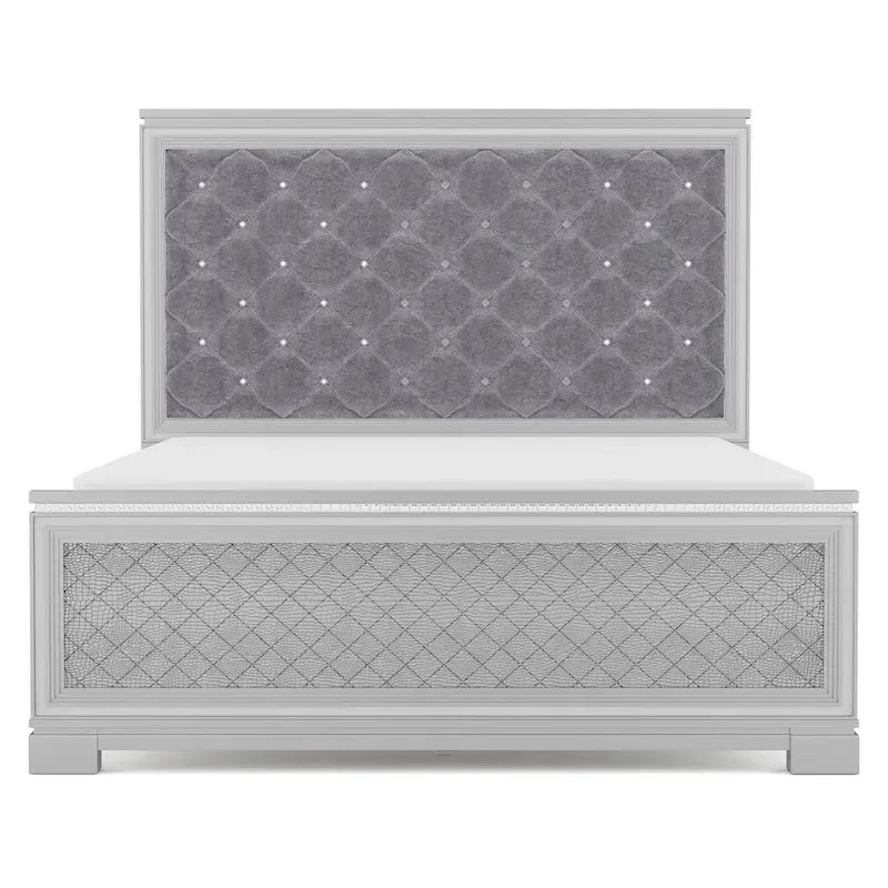Ensemble de chambre à coucher 5 pièces avec panneau capitonné en bois argenté Seleena Glam et port USB par Furniture of America