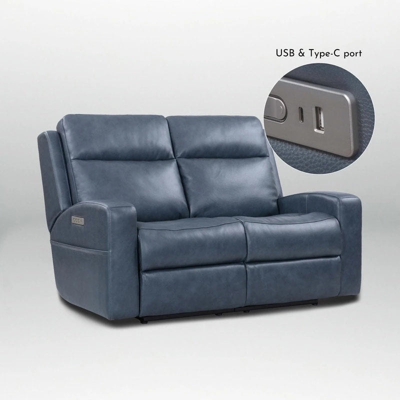 Causeuse inclinable électrique en cuir véritable avec espace de rangement et port de charge USB pour salon