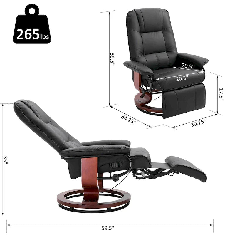 Fauteuil inclinable manuel pivotant en similicuir HomCom avec repose-pieds confortable et relaxant