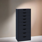 Étroite commode en bois à 9 tiroirs coulissants et étagère de rangement supérieure