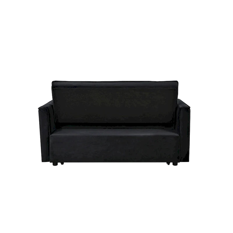 Causeuse futon moderne en velours avec dossier inclinable et poches, 2 places — Gris foncé / Gris clair / Bleu / Noir