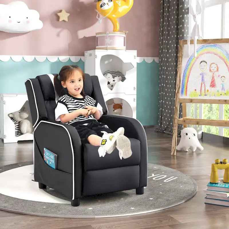 Fauteuil inclinable pour enfants Gymax Canapé ergonomique en cuir avec repose-pieds