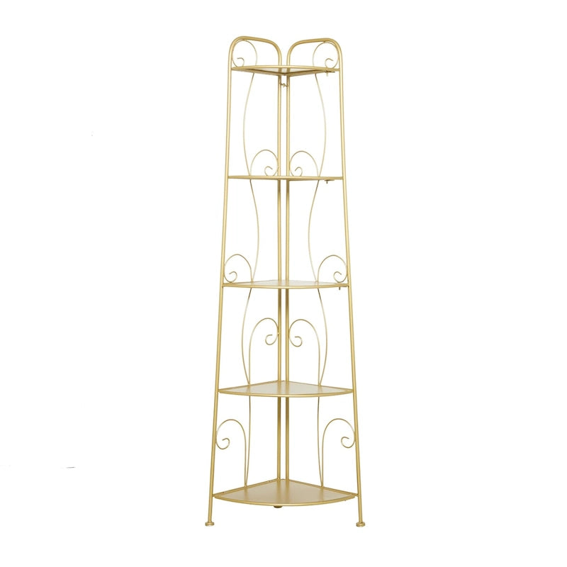 Étagère de Boulanger Pliable Haute à 5 Niveaux en Métal Décoratif pour Intérieur/Extérieur - Or ou Blanc - Roche River Decor
